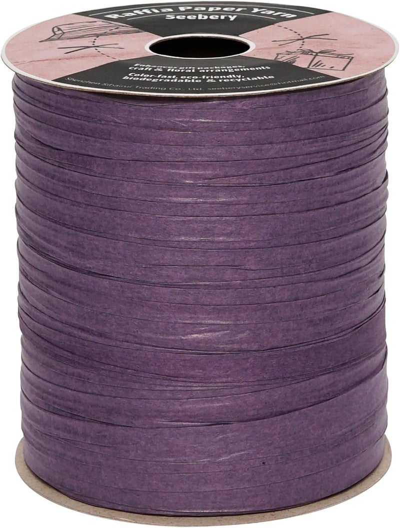 SEEBERY Raffia Ribbon for Crafts - Raffia Yarn Grass Twine for Gift Wrapping, DIY Decoration & More | Matte String Paper Rope for Crochet - 1/4'' Wide, 100 Yards, Purple - Image 1